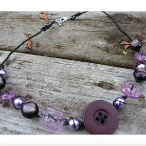 2x25$ 🐿 🍁 CREATION - Short necklace Wire & Vintage buttons - Violet Purple